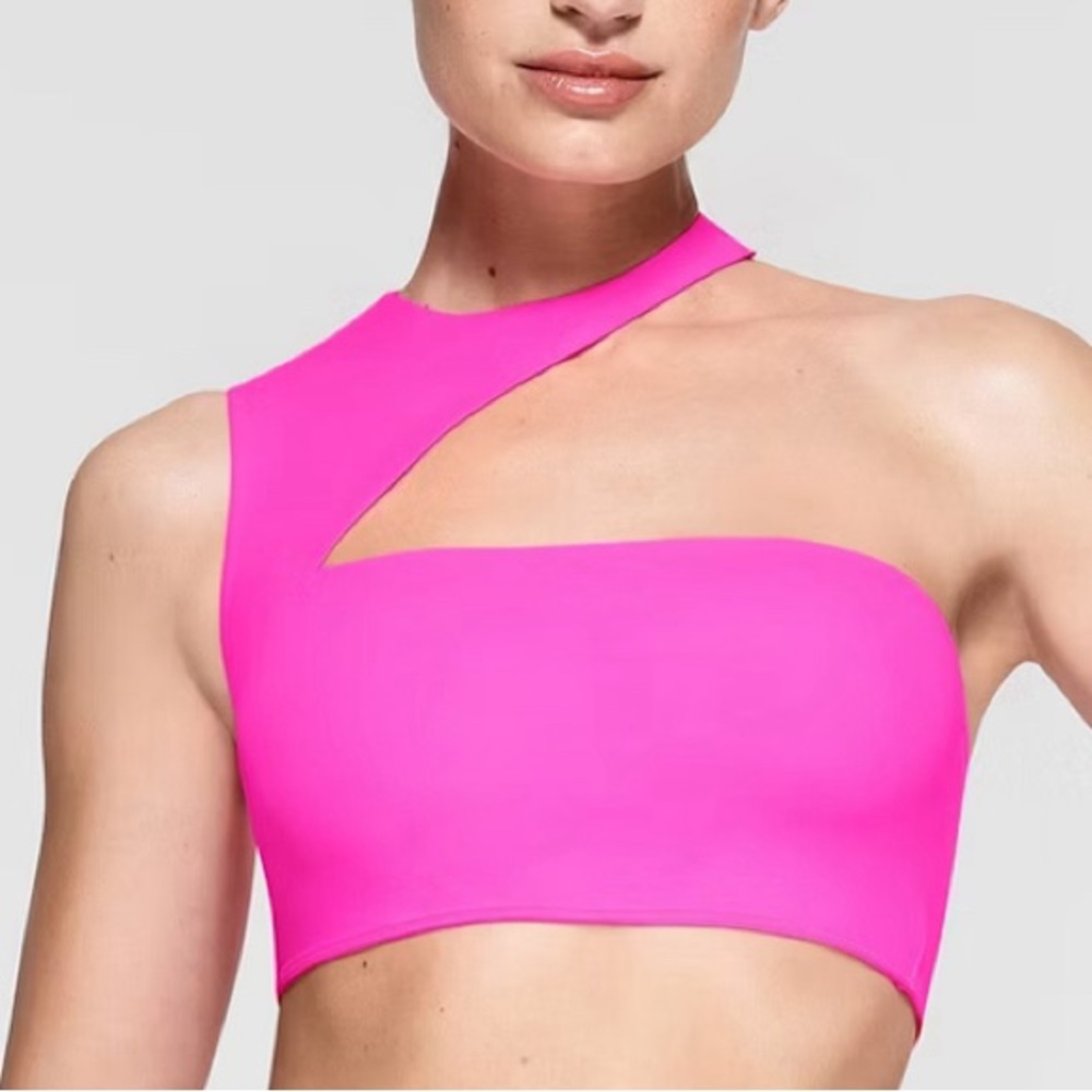 Women’s One-Shoulder Cutout Crop Top - Hot Pink